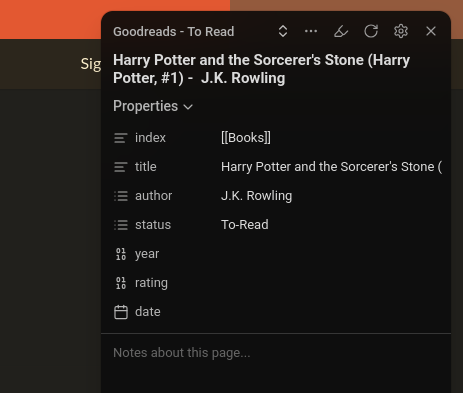 Obsidian Web Clipper Goodreads